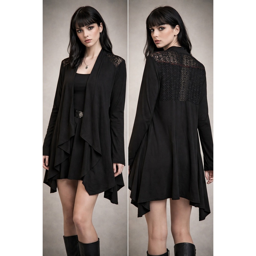 Unbranded‎ Crochet Lace Back Cardigan Women XL Black Excellent Whimsigoth Boho